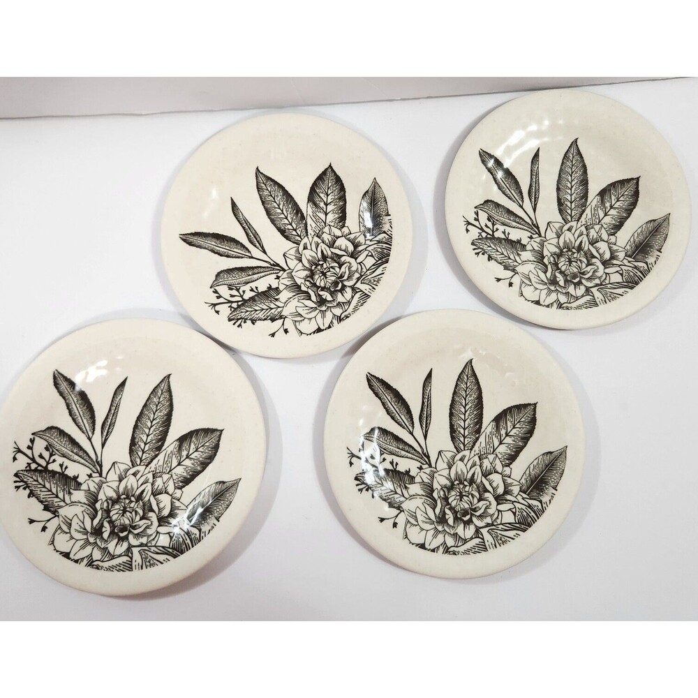 Demdaco Dessert Plates Set of 4- Black & White Floral Brand 6.24'